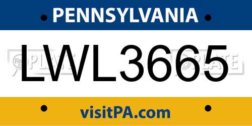 LWL3665 Pennsylvania License Plate