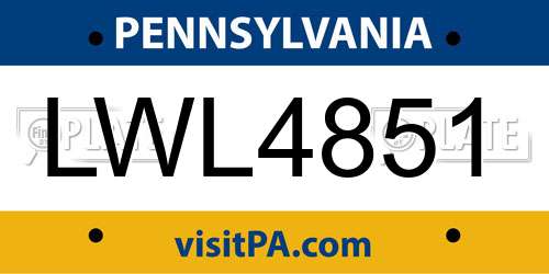 LWL4851 Pennsylvania License Plate