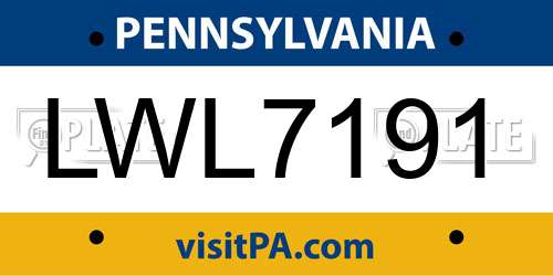 LWL7191 Pennsylvania License Plate
