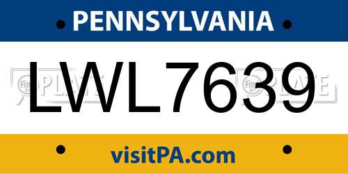 LWL7639 Pennsylvania License Plate