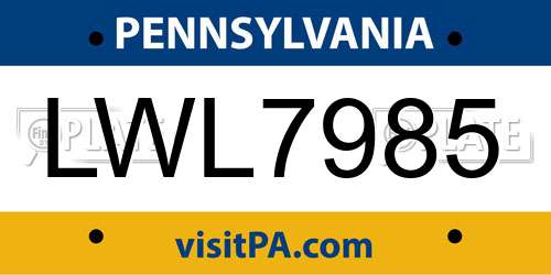 LWL7985 Pennsylvania License Plate