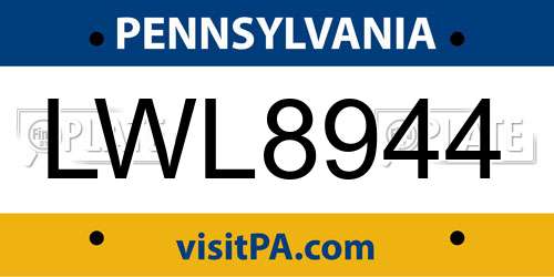 LWL8944 Pennsylvania License Plate
