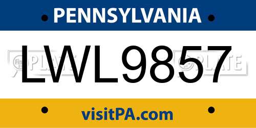 LWL9857 Pennsylvania License Plate