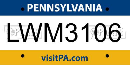 LWM3106 Pennsylvania License Plate