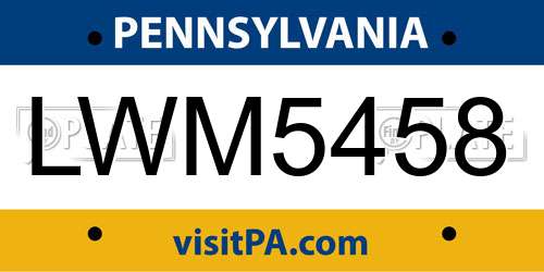 LWM5458 Pennsylvania License Plate