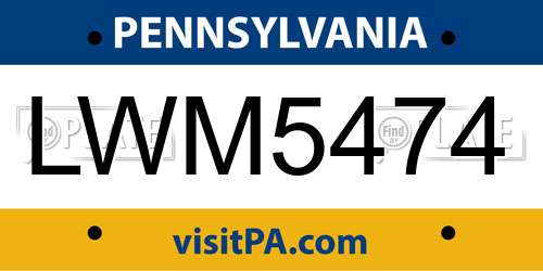 LWM5474 Pennsylvania License Plate