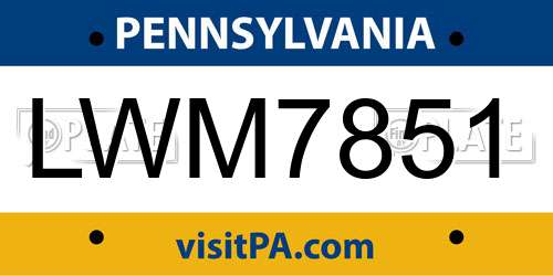 LWM7851 Pennsylvania License Plate