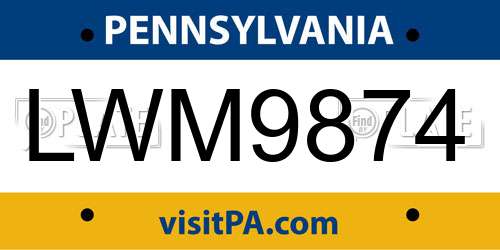 LWM9874 Pennsylvania License Plate
