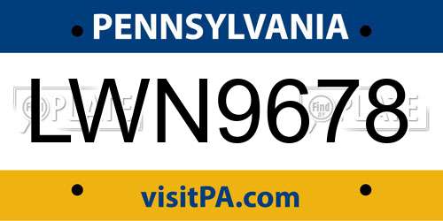 LWN9678 Pennsylvania License Plate