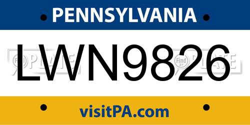 LWN9826 Pennsylvania License Plate