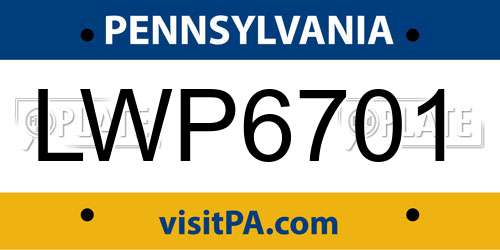 LWP6701 Pennsylvania License Plate
