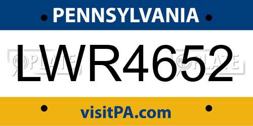 LWR4652 Pennsylvania License Plate