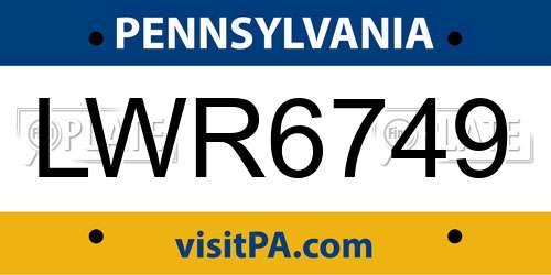 LWR6749 Pennsylvania License Plate
