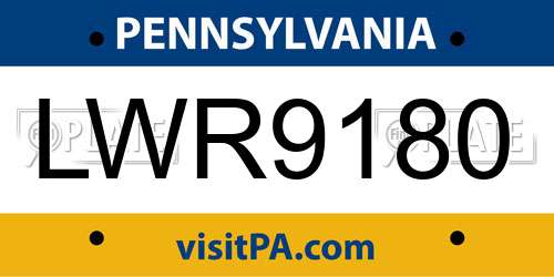 LWR9180 Pennsylvania License Plate