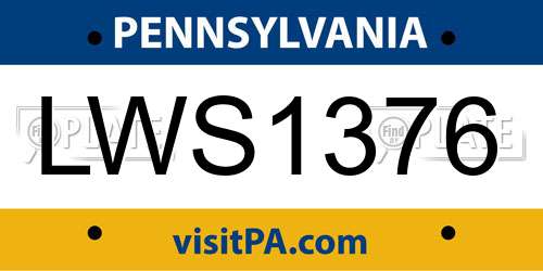 LWS1376 Pennsylvania License Plate