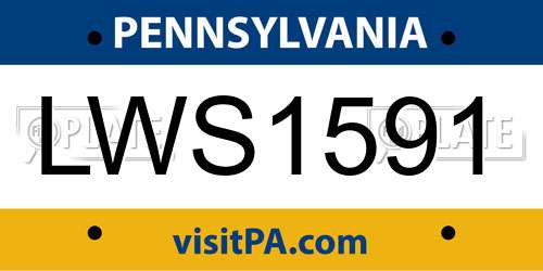 LWS1591 Pennsylvania License Plate
