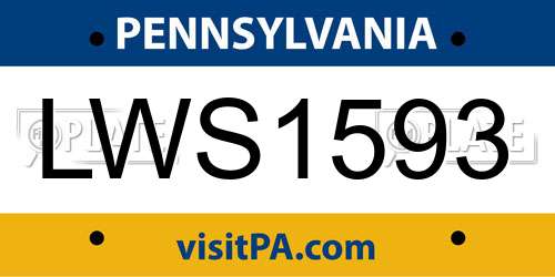 LWS1593 Pennsylvania License Plate