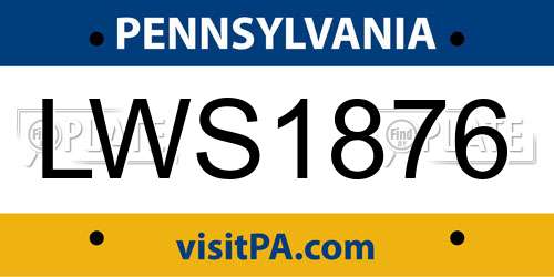LWS1876 Pennsylvania License Plate