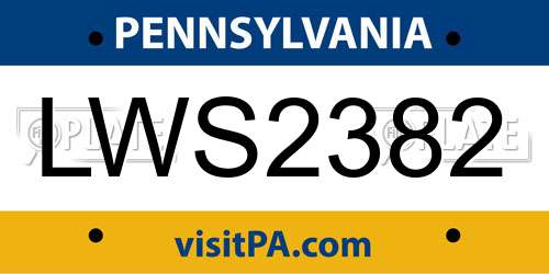 LWS2382 Pennsylvania License Plate
