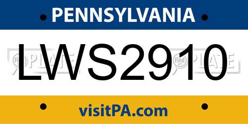LWS2910 Pennsylvania License Plate