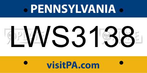 LWS3138 Pennsylvania License Plate