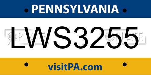 LWS3255 Pennsylvania License Plate