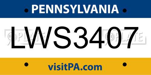 LWS3407 Pennsylvania License Plate