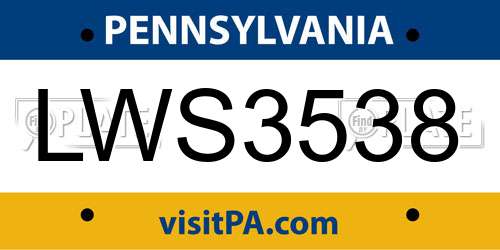 LWS3538 Pennsylvania License Plate