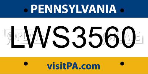 LWS3560 Pennsylvania License Plate