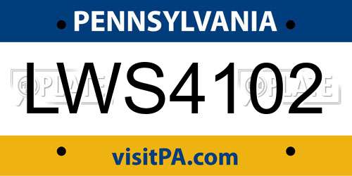 LWS4102 Pennsylvania License Plate