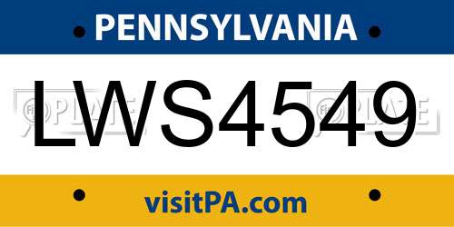 LWS4549 Pennsylvania License Plate