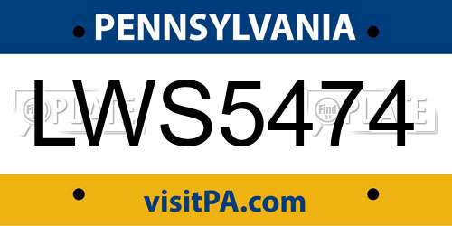 LWS5474 Pennsylvania License Plate