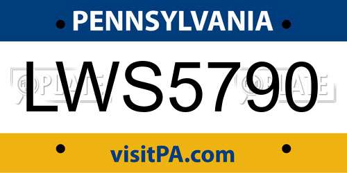 LWS5790 Pennsylvania License Plate