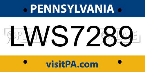 LWS7289 Pennsylvania License Plate
