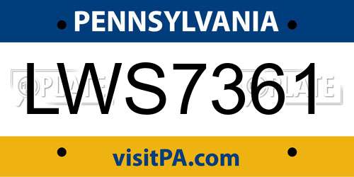 LWS7361 Pennsylvania License Plate