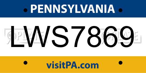 LWS7869 Pennsylvania License Plate