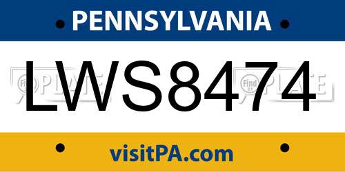 LWS8474 Pennsylvania License Plate