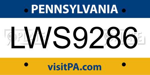 LWS9286 Pennsylvania License Plate
