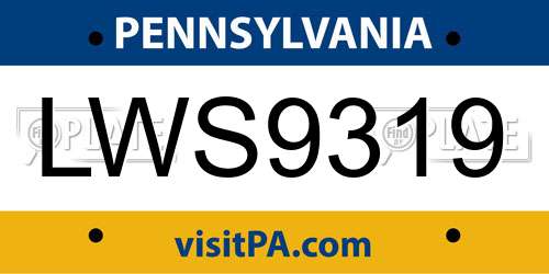 LWS9319 Pennsylvania License Plate