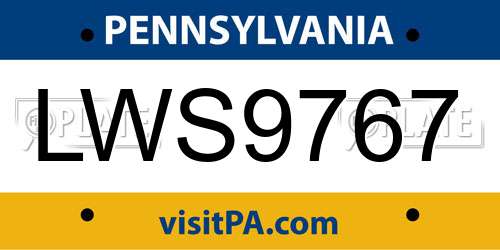 LWS9767 Pennsylvania License Plate