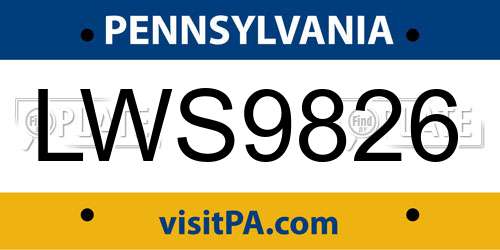 LWS9826 Pennsylvania License Plate