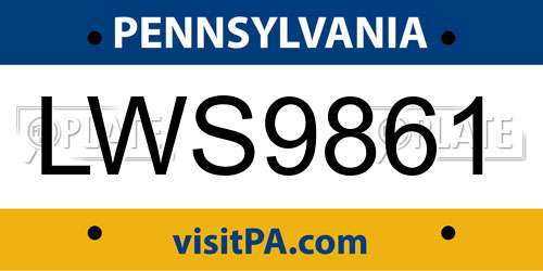 LWS9861 Pennsylvania License Plate