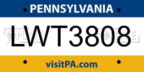 LWT3808 Pennsylvania License Plate