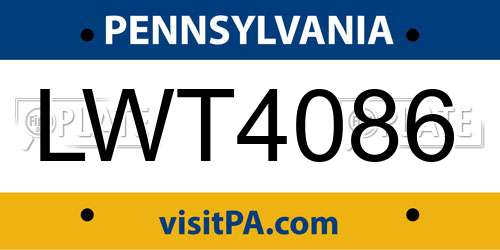 LWT4086 Pennsylvania License Plate
