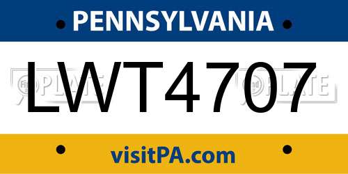 LWT4707 Pennsylvania License Plate