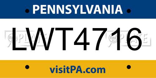 LWT4716 Pennsylvania License Plate