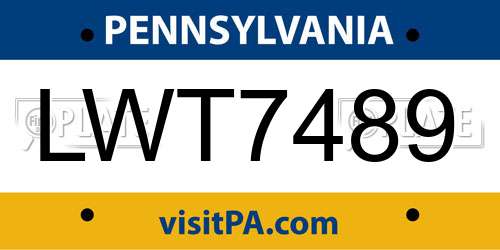 LWT7489 Pennsylvania License Plate
