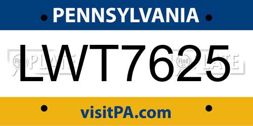 LWT7625 Pennsylvania License Plate