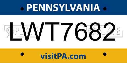 LWT7682 Pennsylvania License Plate