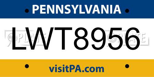 LWT8956 Pennsylvania License Plate